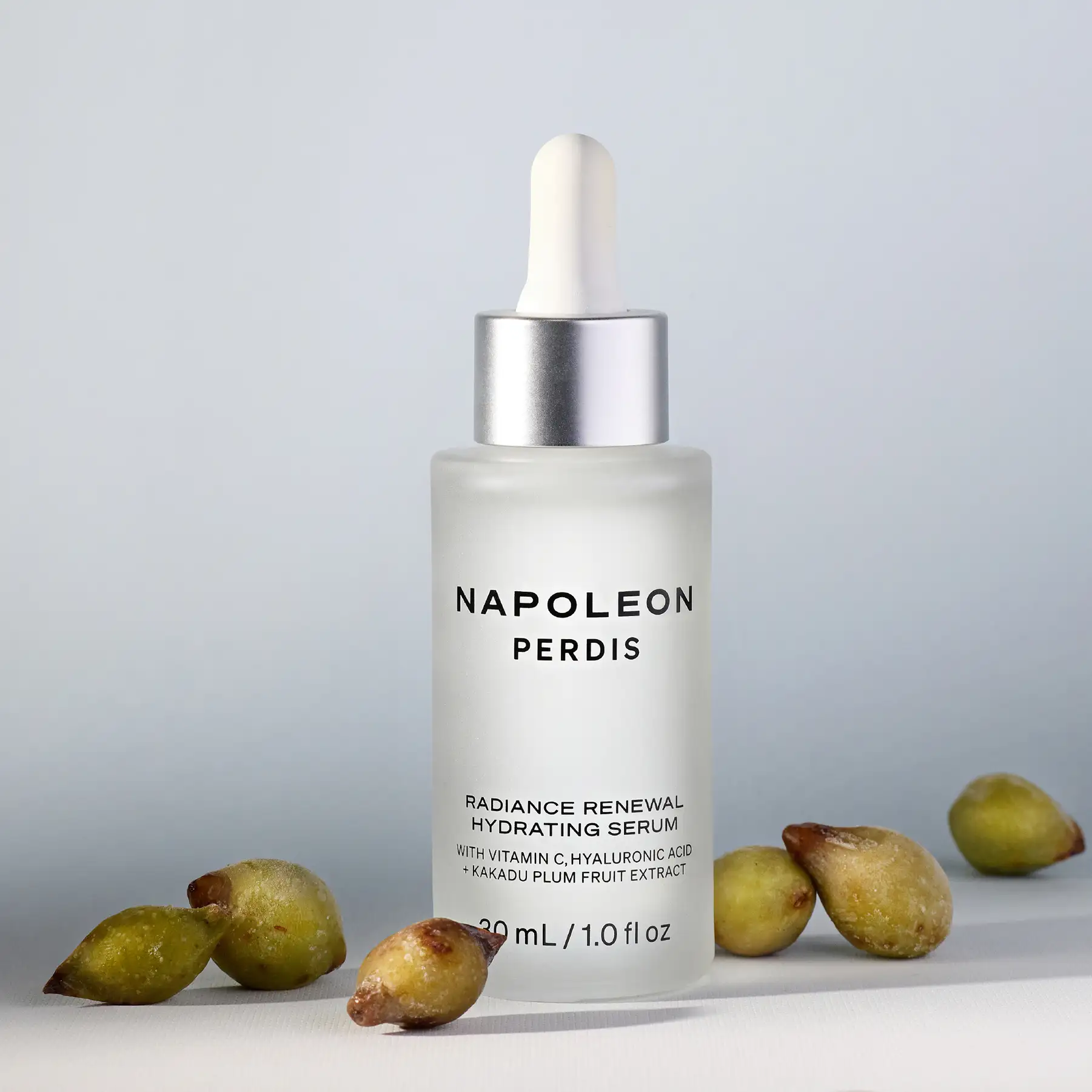 Napoleon Perdis Radiance Renewal Hydrating Serum photographed with native fruit