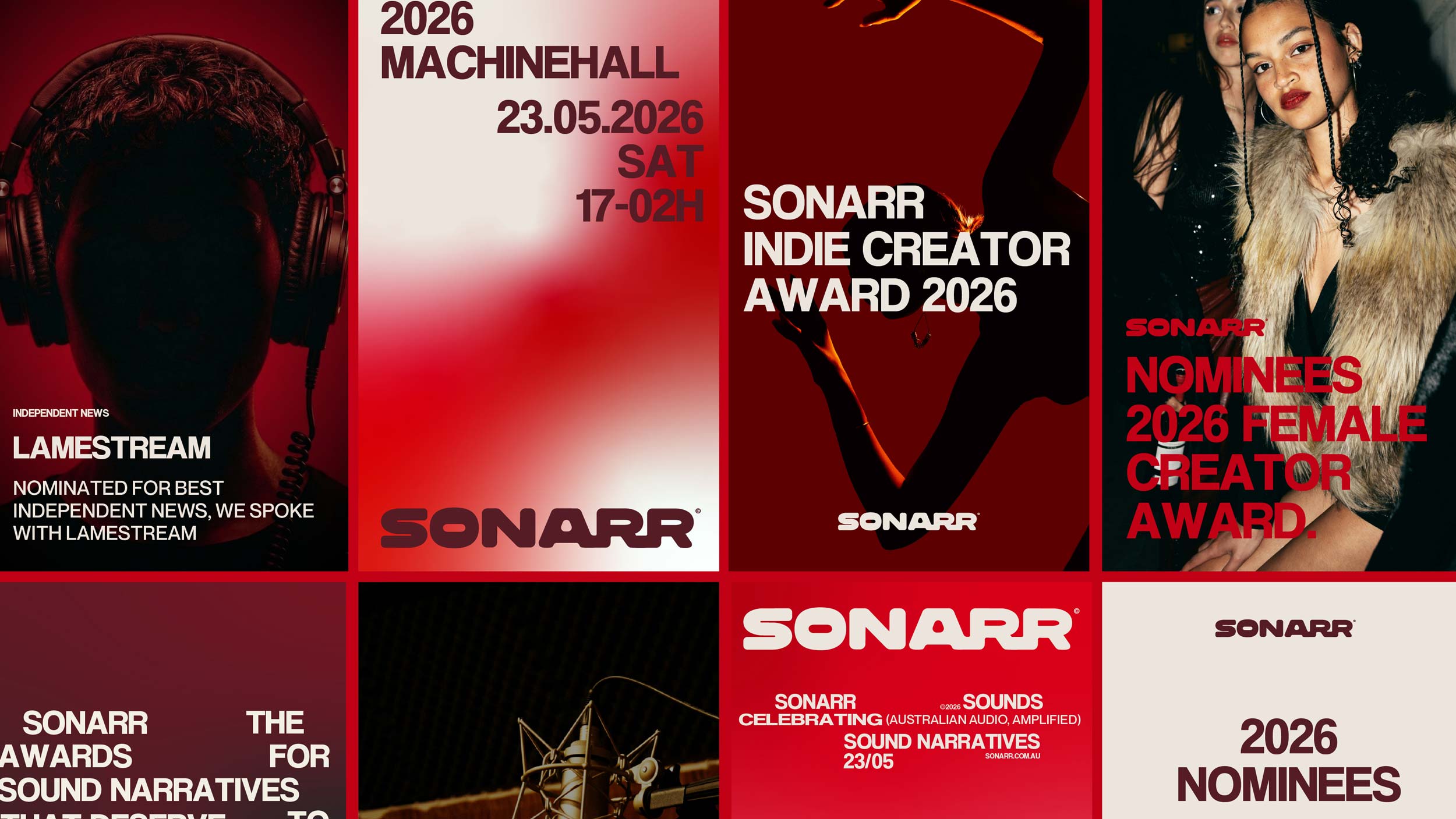 Sonarr indie creator awards campaign creatives laid out in a grid